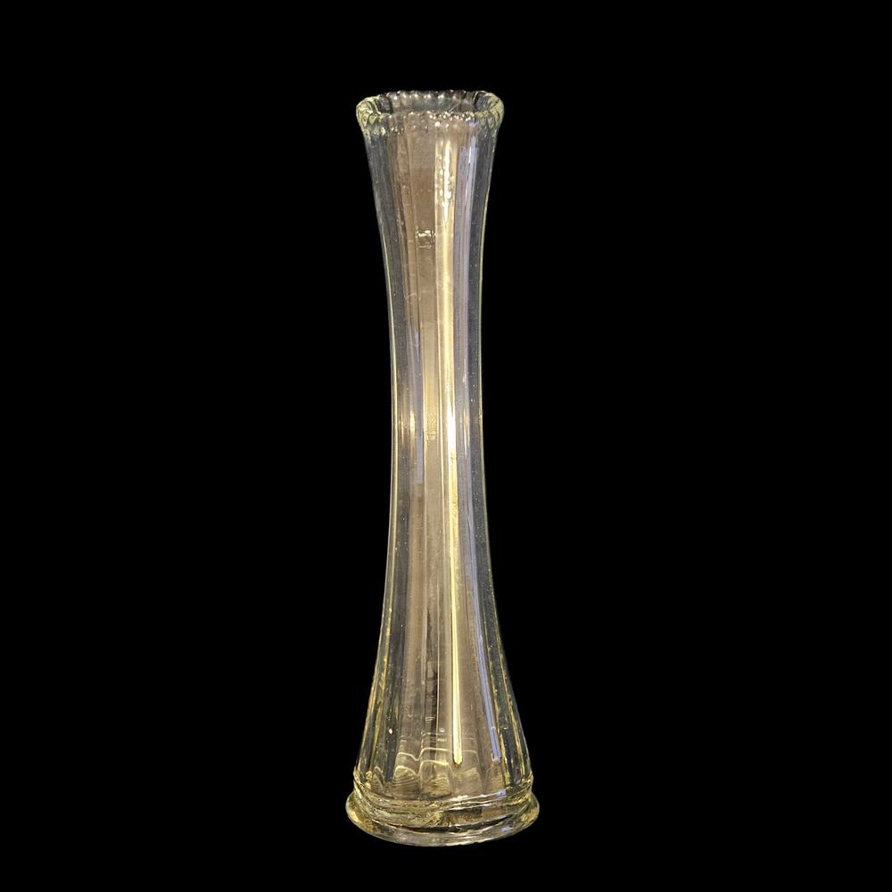 Vintage Clear Glass Swung Bud Vase Ribbed Scalloped Rim MCM Style